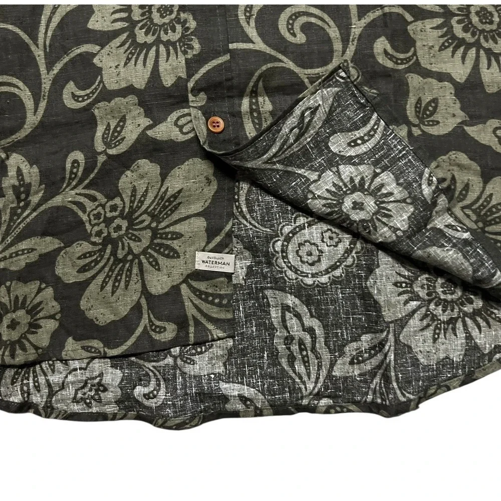 NWT Quiksilver Waterman Shirt S/S Mens 2XL Linen‎ Green Floral Paisley MSRP $65